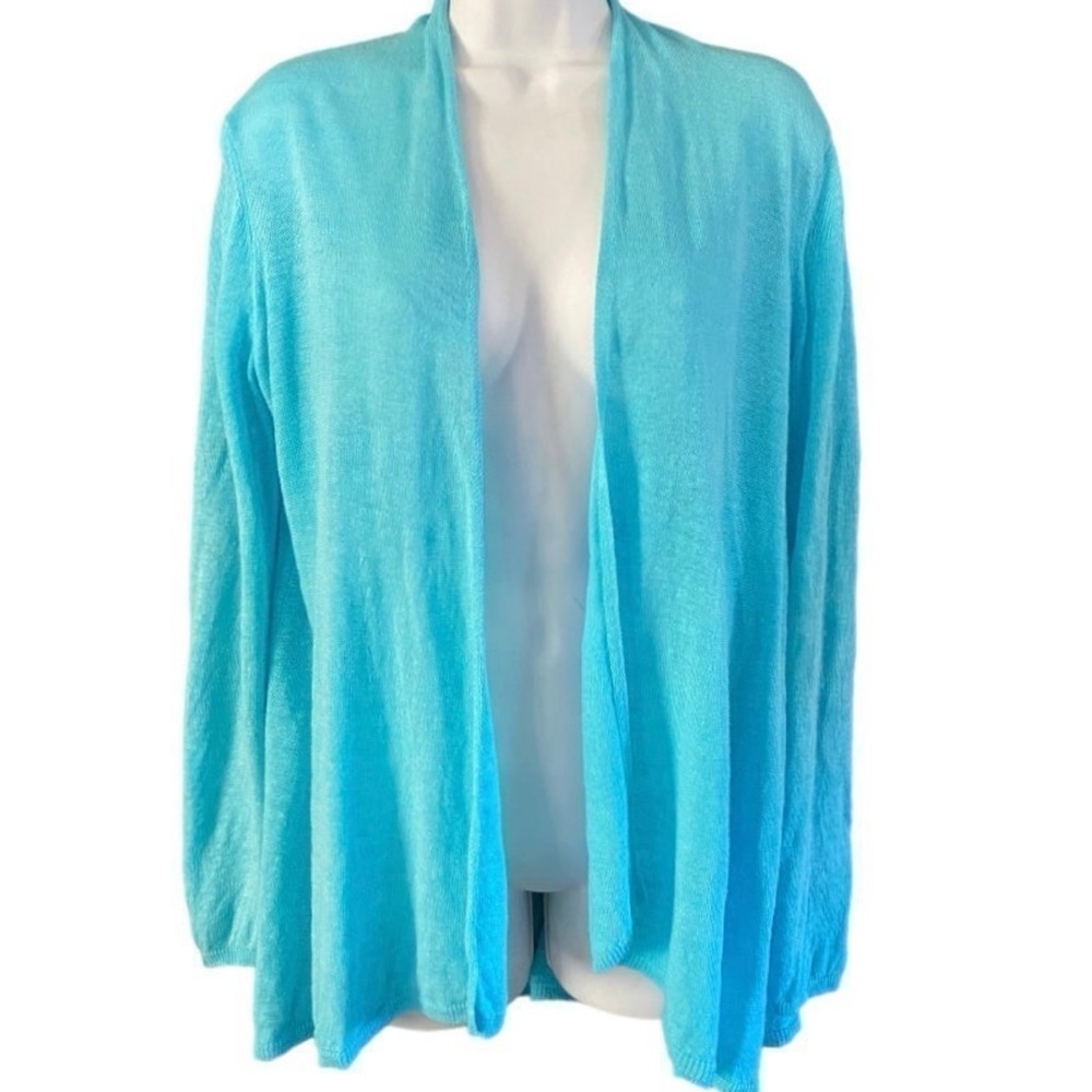 Eileen Fisher Blue Linen Cardigan XS Open Front Lightweight Relaxed Sweater - Picture 4 of 10